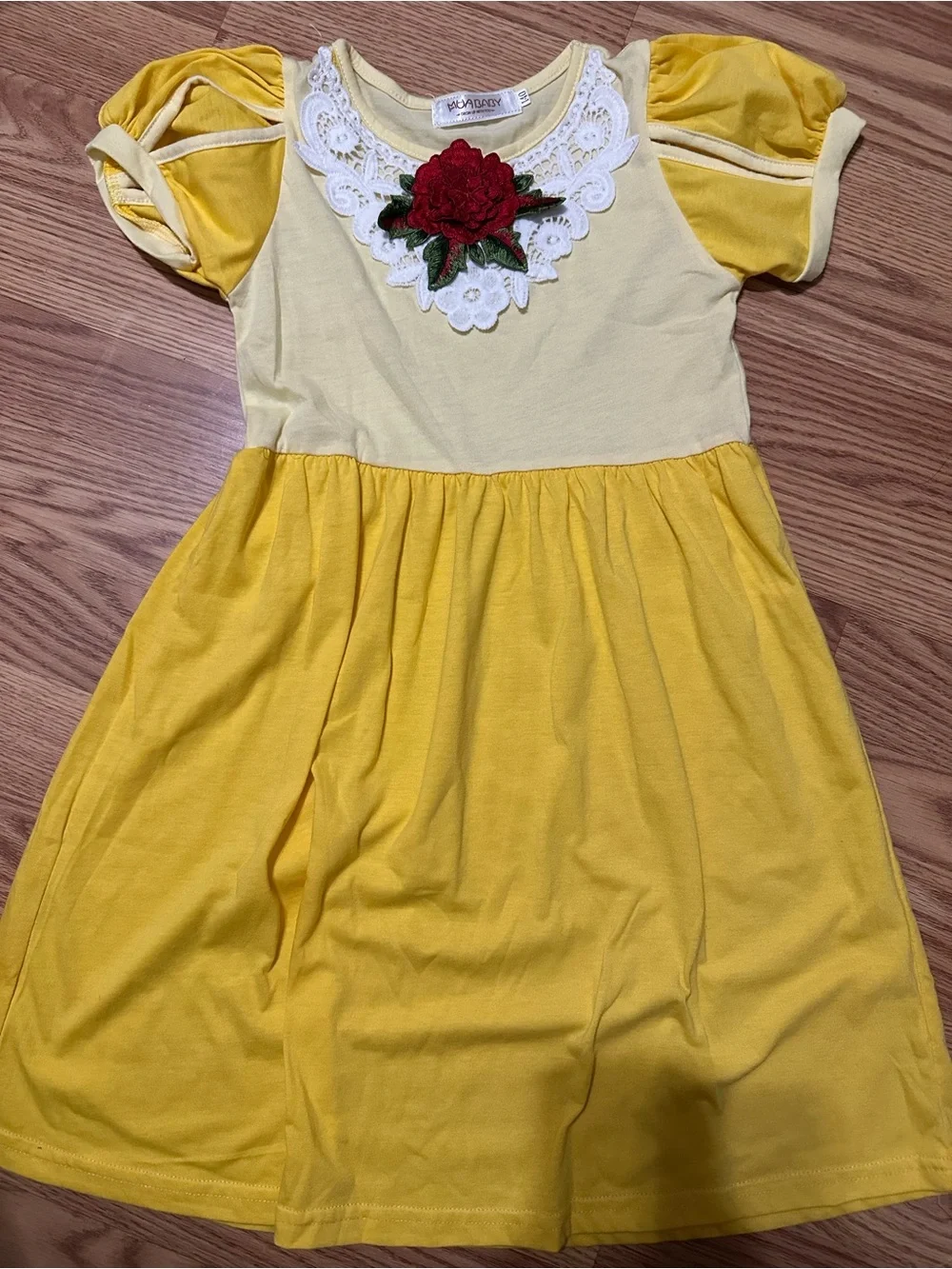 Yellow Girls' Flower Applique Party Dress